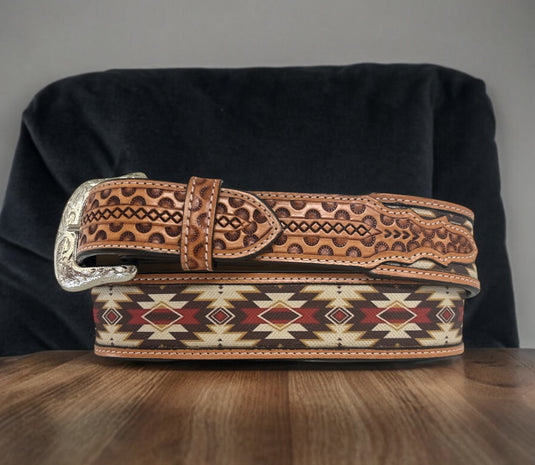 WB772 - Ranger Belt Co. Tooled Leather Southwestern Belt
