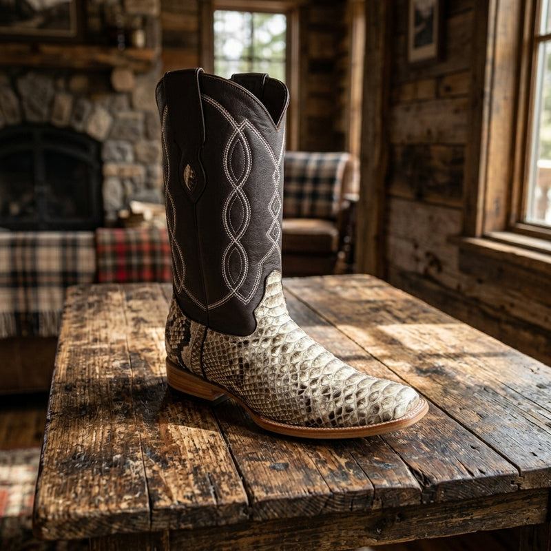 Load image into Gallery viewer, 8005 - RockinLeather Men's Natural Python Square Toe Western Boot
