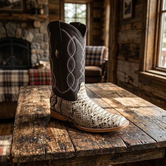 8005 - RockinLeather Men's Natural Python Square Toe Western Boot