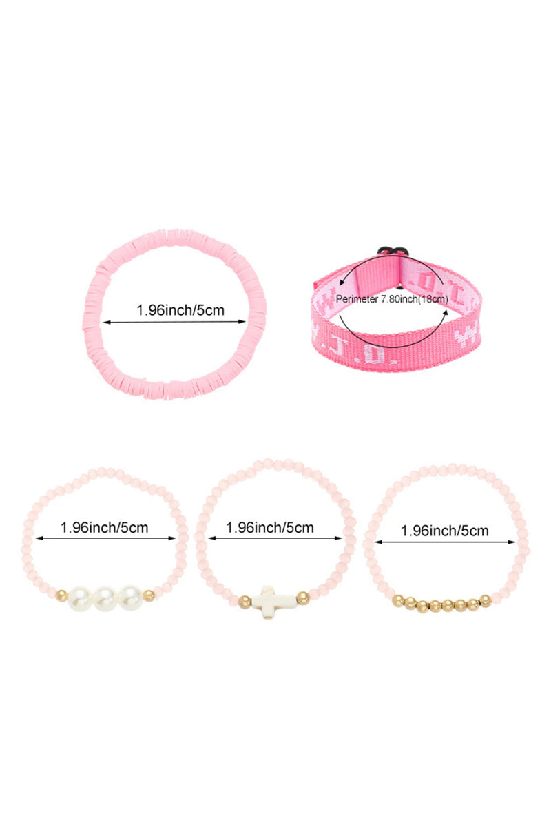 Load image into Gallery viewer, DLLBC 25 - Pink WWJD Faith Prompt Mix Beading 5pcs Bracelet Set
