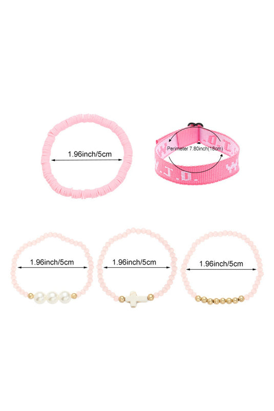 DLLBC 25 - Pink WWJD Faith Prompt Mix Beading 5pcs Bracelet Set