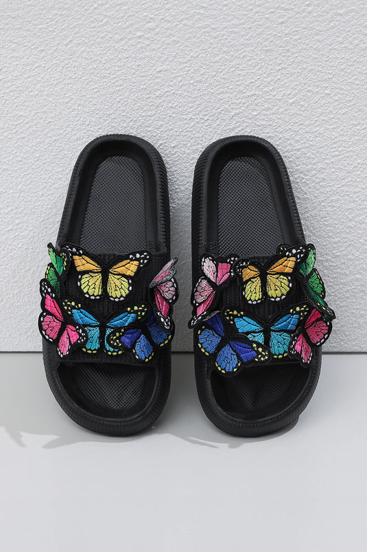 DLLSHOE 161 - Color Black 3D Butterfly Patch Detail Casual EVA Slippers