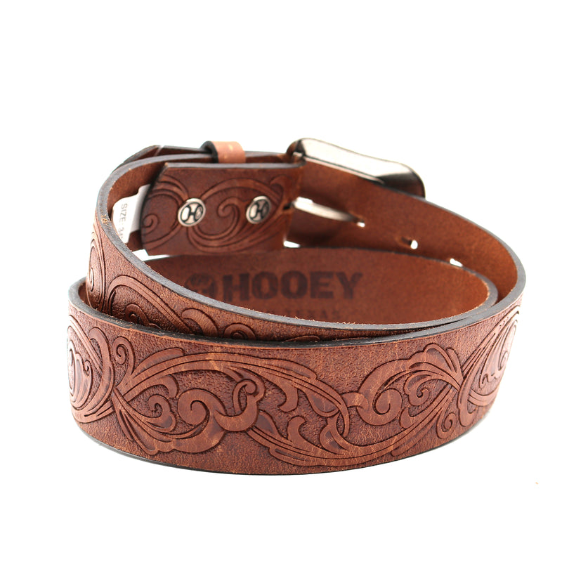 Load image into Gallery viewer, HMBLT045 - Hooey Classic Bomber 1.5&quot; Brown Leather Belt with Monterey Embossed Pattern
