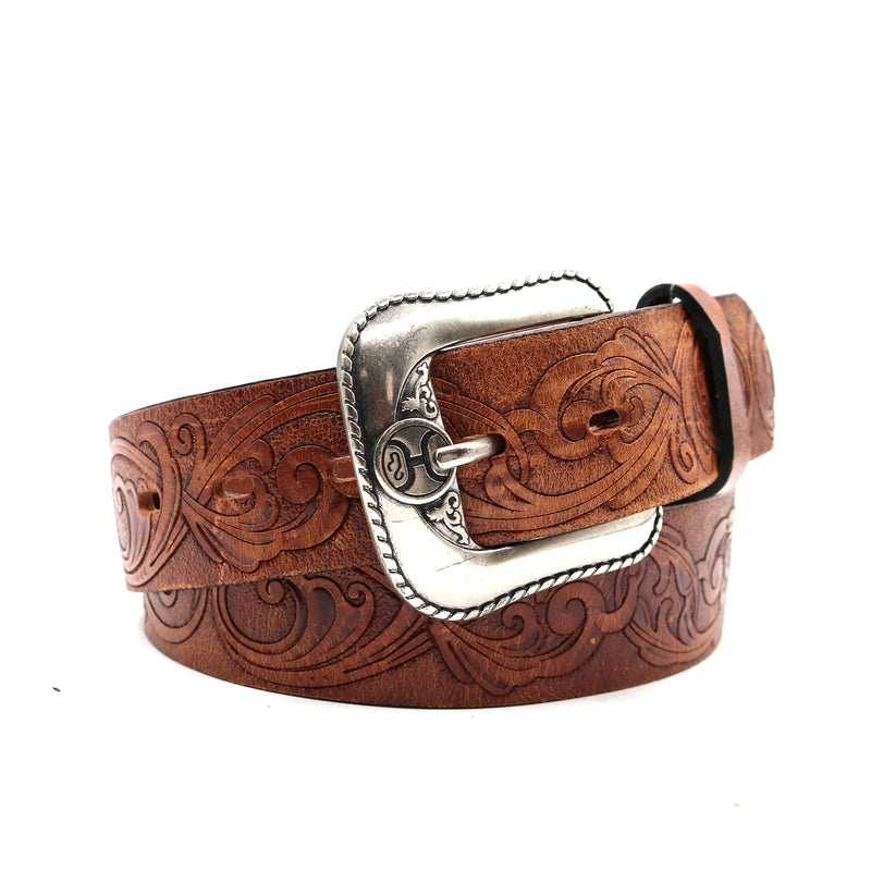 Load image into Gallery viewer, HMBLT045 - Hooey Classic Bomber 1.5&quot; Brown Leather Belt with Monterey Embossed Pattern
