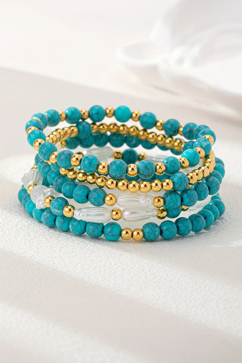 Load image into Gallery viewer, DLLBC 22 - Turquoise Mixed Golden Beads Pearlish Detail 5pcs Bracelet Set
