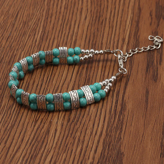 ACCBC 5 - Double Rowed Turquoise Vintage Carved Bracelet