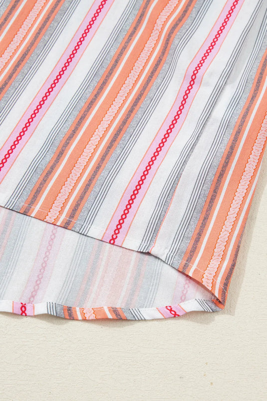 DLLS519 - Ladies Pink Stripe Button up Short Sleeve Shirt
