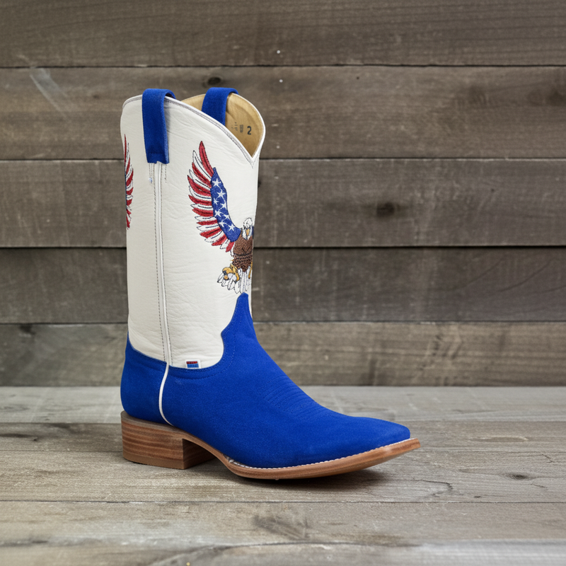 Load image into Gallery viewer, 1242 - RockinLeather Men's Blue Suede Leather Boot W/Eagle Embroidery

