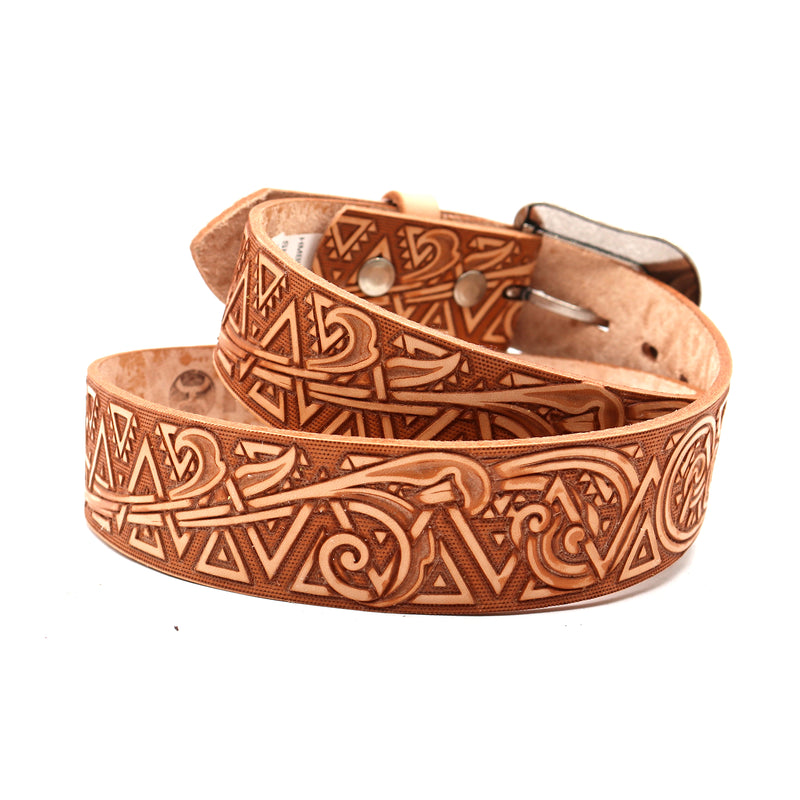 Load image into Gallery viewer, HMBLT046 - Hooey Classic Bomber 1.5&quot; Natural Leather Belt with Tribal Filigree Embossed Pattern
