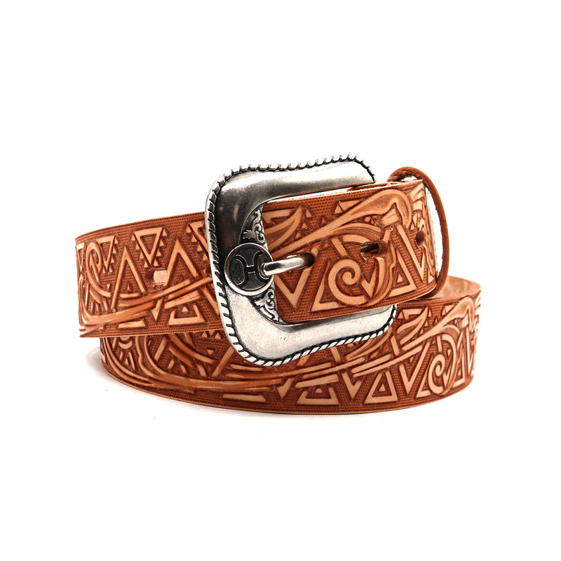 Load image into Gallery viewer, HMBLT046 - Hooey Classic Bomber 1.5&quot; Natural Leather Belt with Tribal Filigree Embossed Pattern
