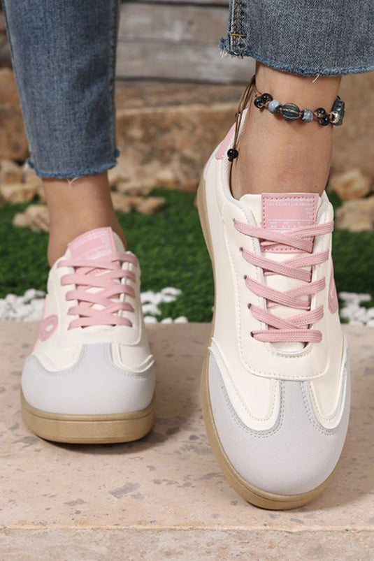 DLLSHOE 12 - Pink Cute Bow Patch Color Block PU Leather Sneakers