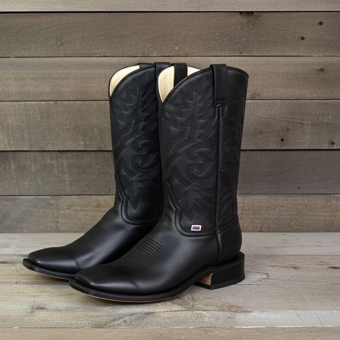 1124 - RockinLeather Men's Black Square Toe Western Boot
