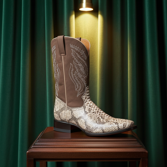 CP1705 - Cowboy Prayer Hand Crafted Natural Python Print Cowboy Boots