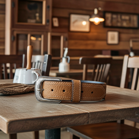 CP1012 - Cowboy Prayer Chocolate Cowhide Leather Belt w/Conchos