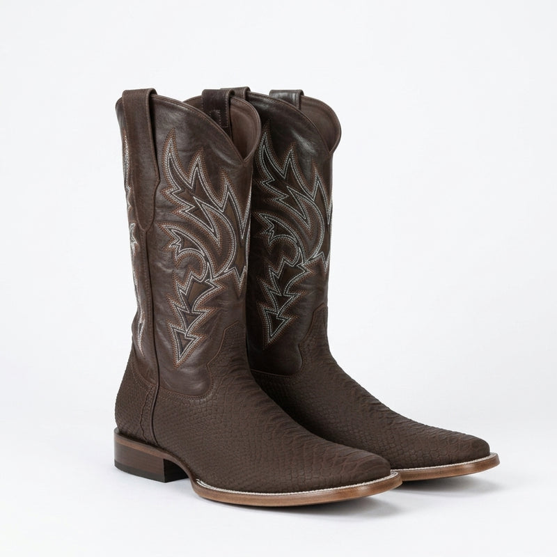 Load image into Gallery viewer, 8002 - RockinLeather Men's Sanded Chocolate Python Square Toe Western Boot
