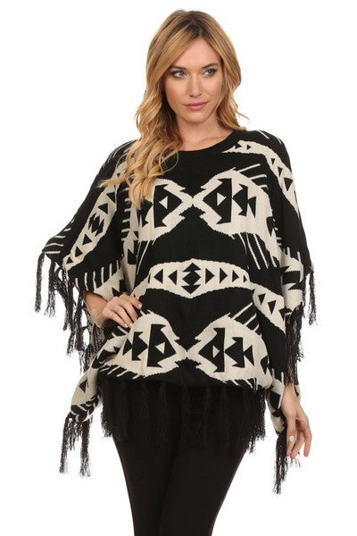 YELTSHT2 - Ladies Black Fashion Poncho