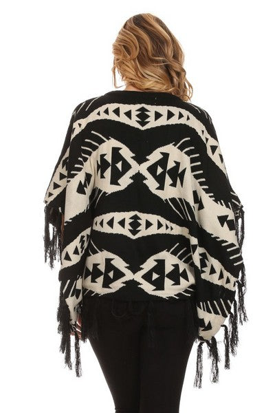 YELTSHT2 - Ladies Black Fashion Poncho