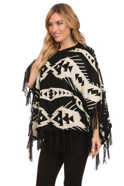 YELTSHT2 - Ladies Black Fashion Poncho