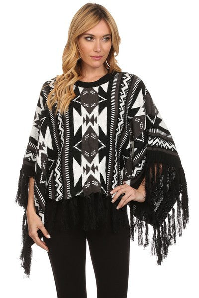 Load image into Gallery viewer, YELTSHT1 - Ladies Black Navajo Pattern Poncho
