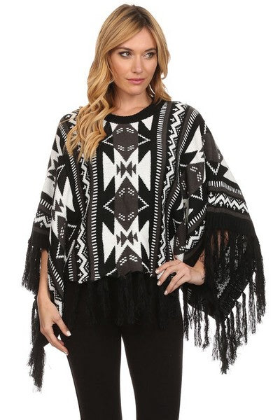 Load image into Gallery viewer, YELTSHT1 - Ladies Black Navajo Pattern Poncho
