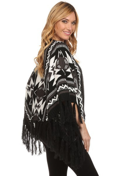 Load image into Gallery viewer, YELTSHT1 - Ladies Black Navajo Pattern Poncho
