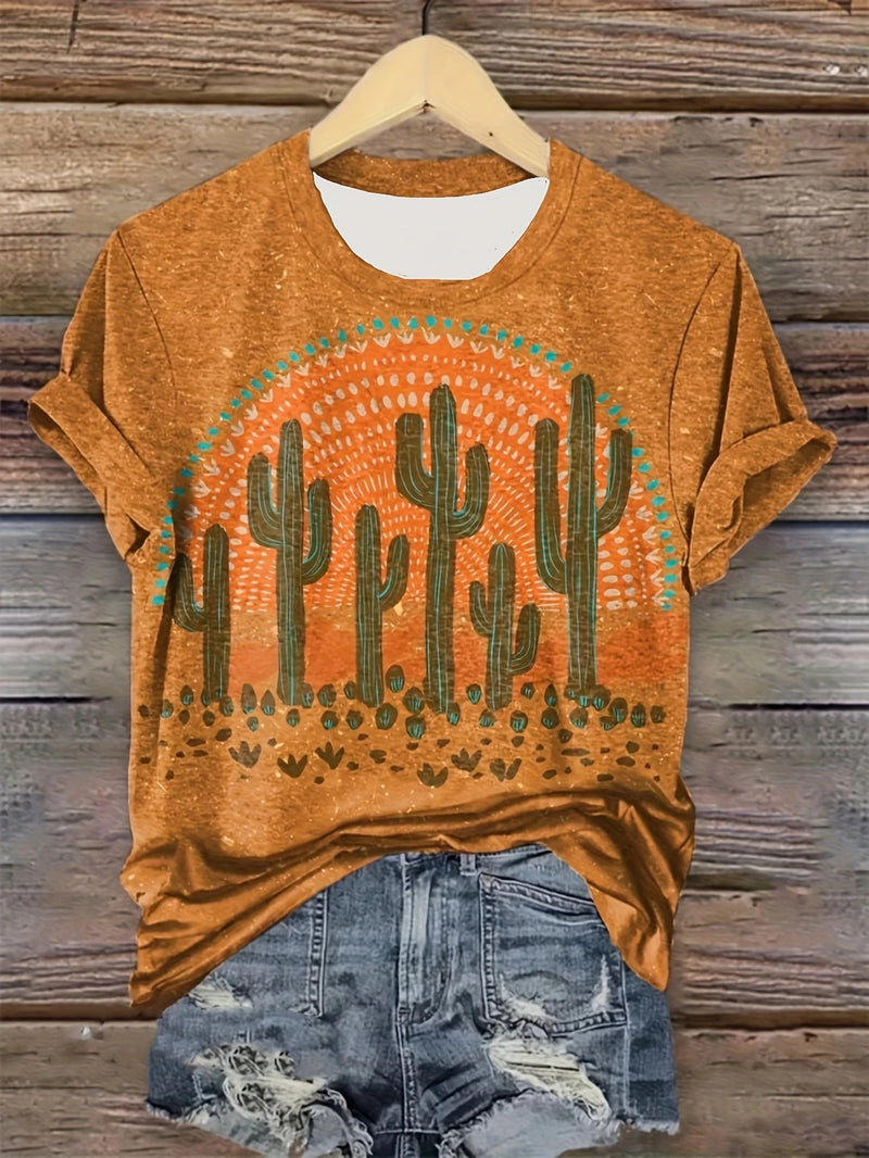 Load image into Gallery viewer, TMTSHT90 - Women&#39;s Desert Sunset Cactus Short Sleeve Shirt
