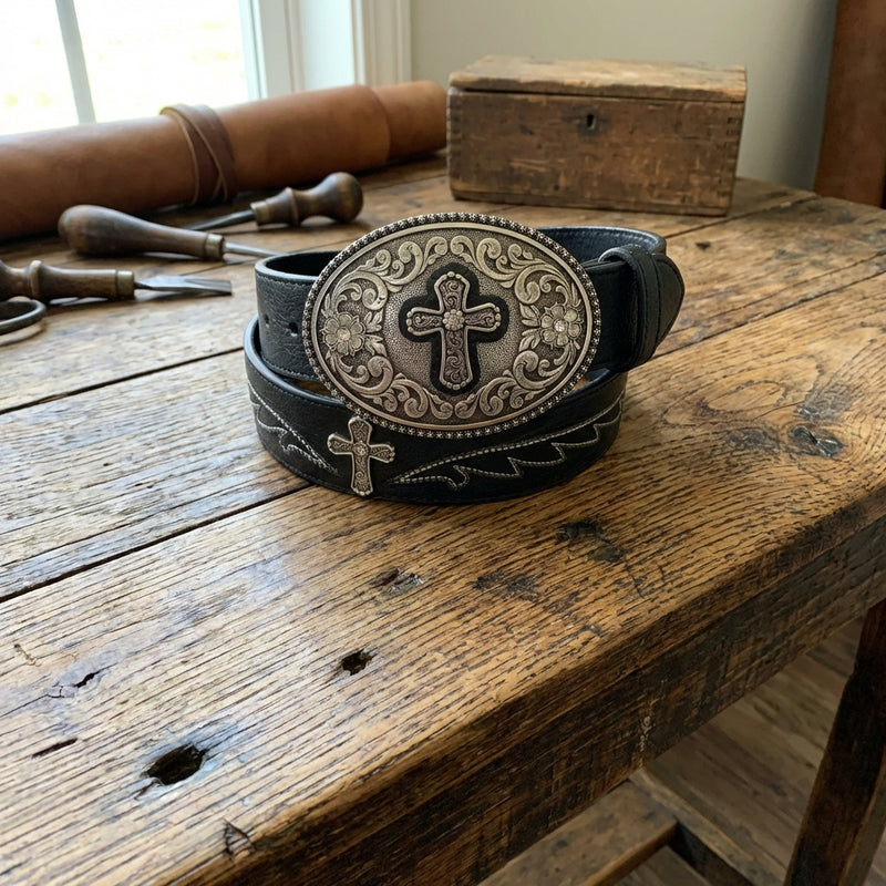 Load image into Gallery viewer, A1512201 - Ariat Black Belt with Cross Buckle
