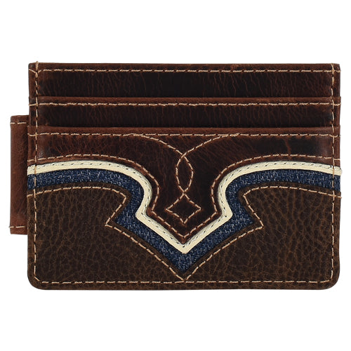 24152662M10 - Justin Men's Genuine Leather Slim Card Wallet, Yoke W/Denim Inlay
