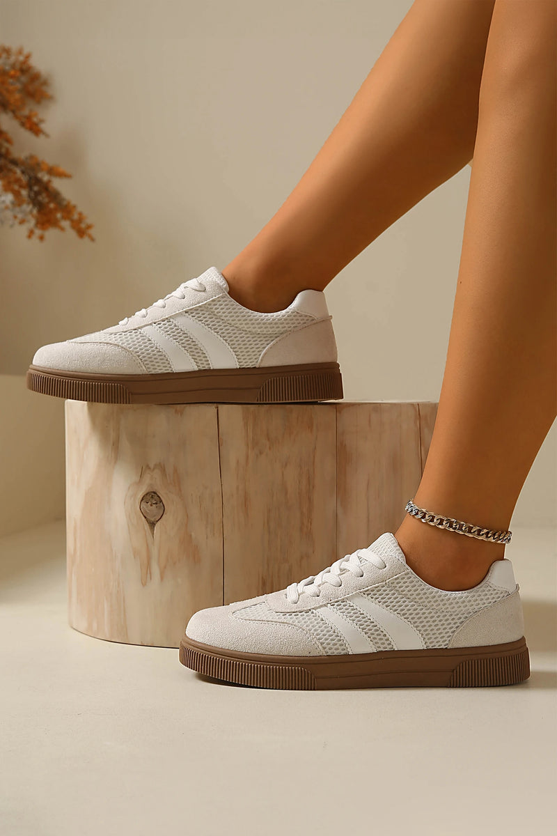 Load image into Gallery viewer, DLLSHOE 92 - White Breathable Mesh Patchwork Lace Up Flat Shoes
