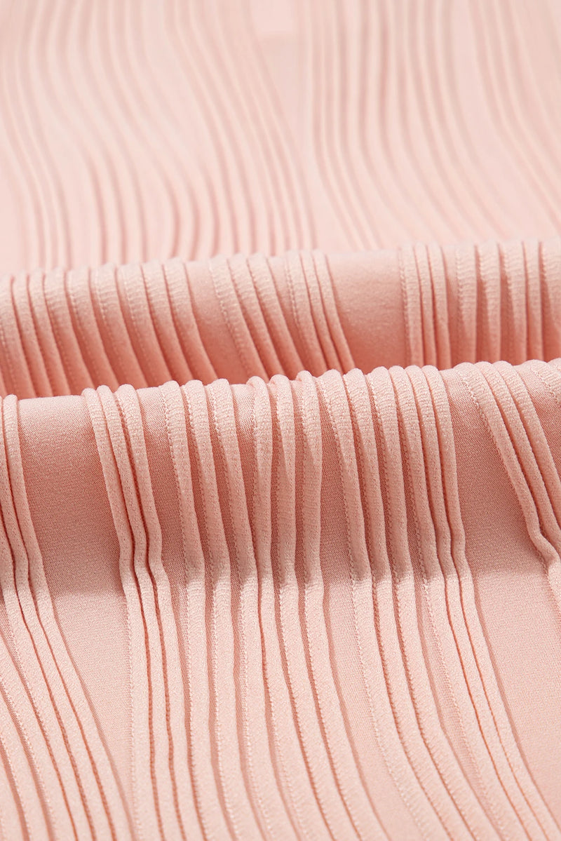 Load image into Gallery viewer, DLLS503 - Ladies Pink Wavy Textured Button V Neck Tee
