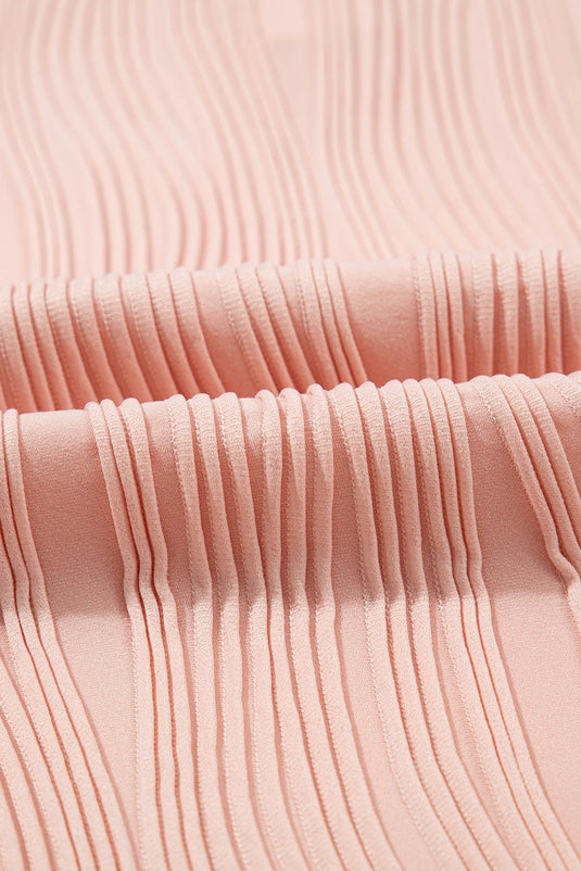 DLLS503 - Ladies Pink Wavy Textured Button V Neck Tee