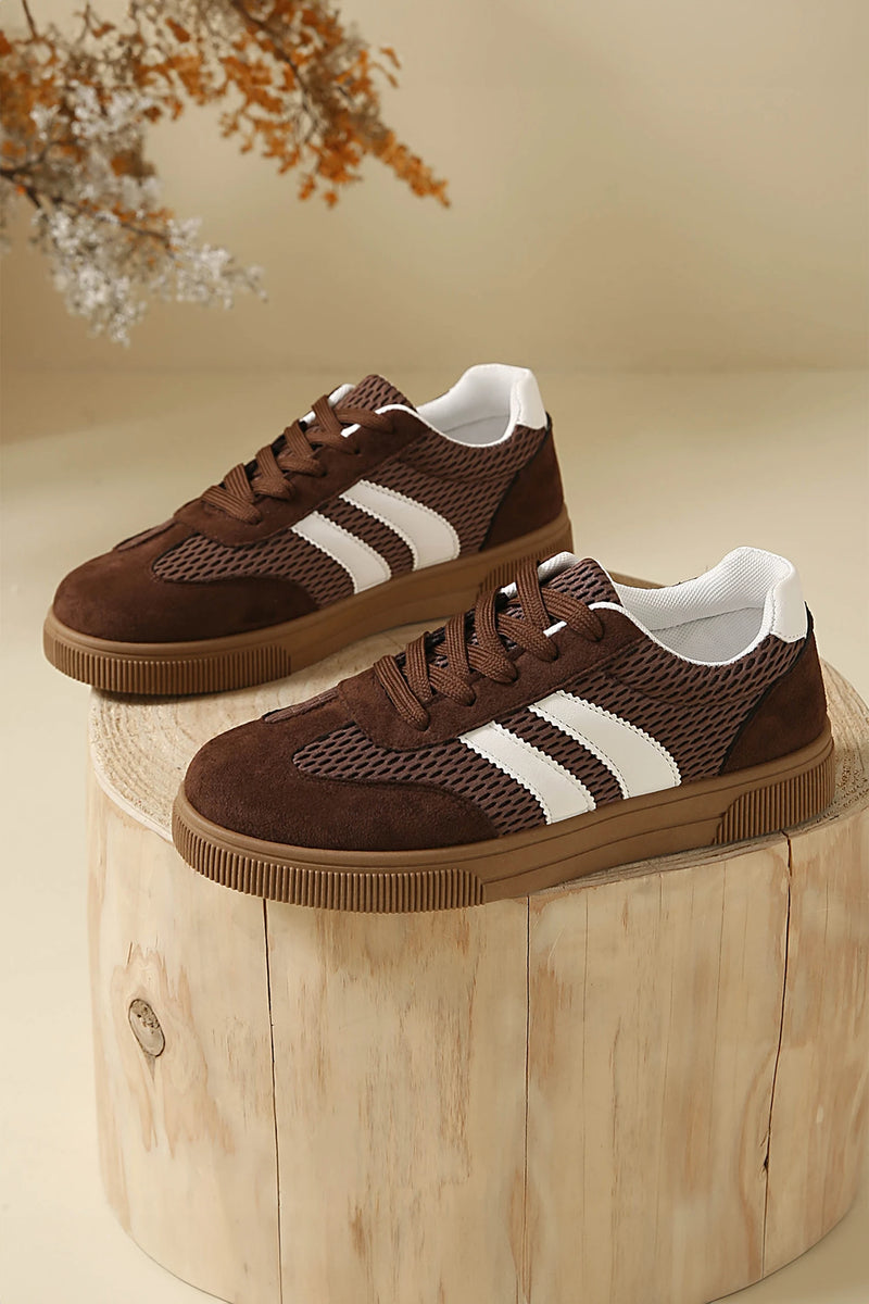 Load image into Gallery viewer, DLLSHOE 89 - Brown Breathable Mesh Patchwork Lace Up Flat Shoes

