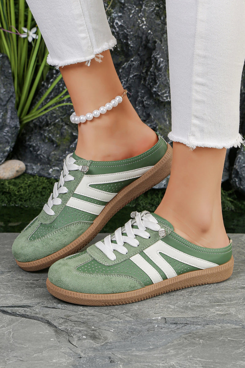 Load image into Gallery viewer, DLLSHOE 74 - Dark Green Eyelet PU Leather Patchwork Color Pop Sneakers
