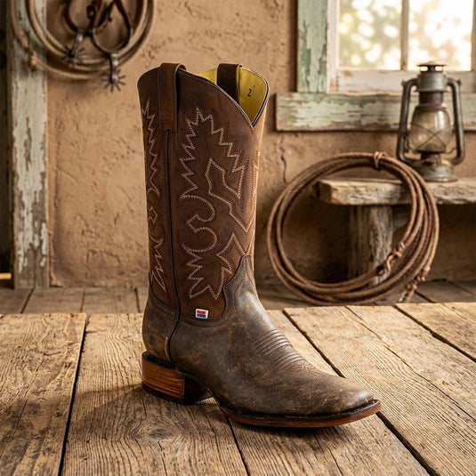 1170 - RockinLeather Men's Bomber Brown Square Toe Western Boot