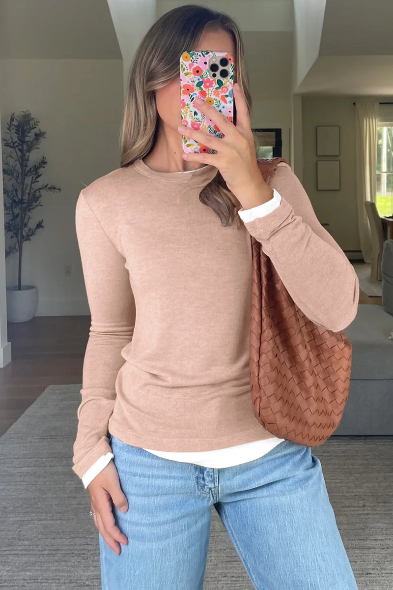 Load image into Gallery viewer, DLLS929 - Ladies Smoke Gray False Two Piece Color Block Patchwork Long Sleeve Top
