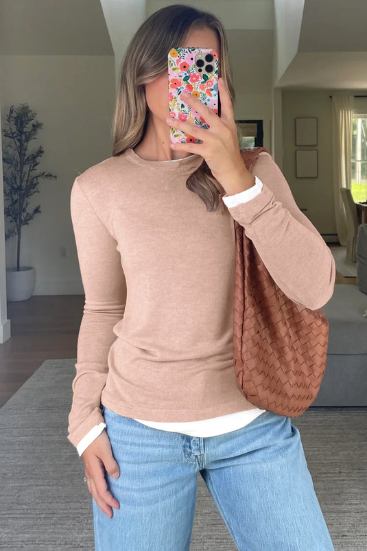 DLLS929 - Ladies Smoke Gray False Two Piece Color Block Patchwork Long Sleeve Top