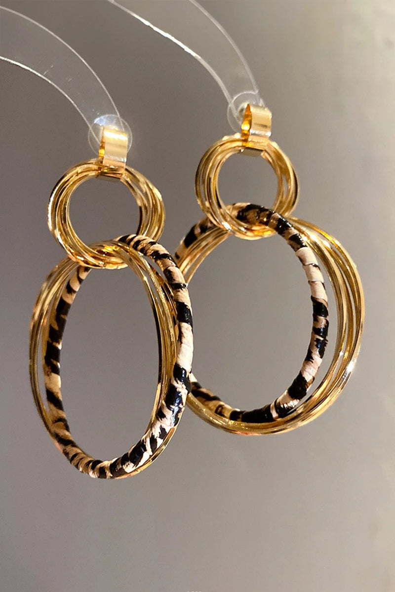 Load image into Gallery viewer, DLLER 24 - Gold Multi Hoop Leopard Detail Boho Fashion Earrings

