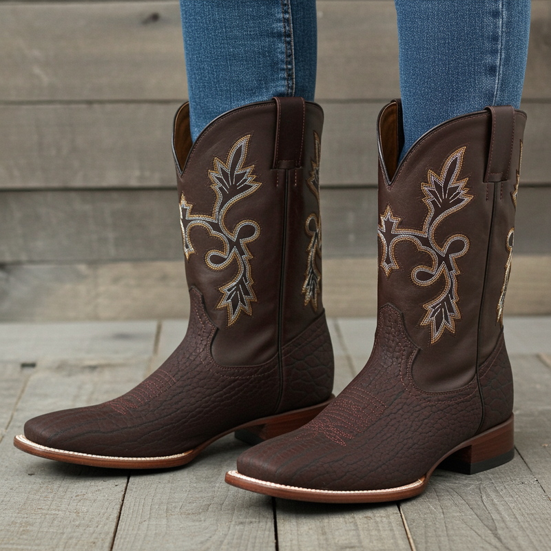 Load image into Gallery viewer, CP1703 - Cowboy Prayer Hand Crafted Genuine Brown Bullhide Shoulder Boots
