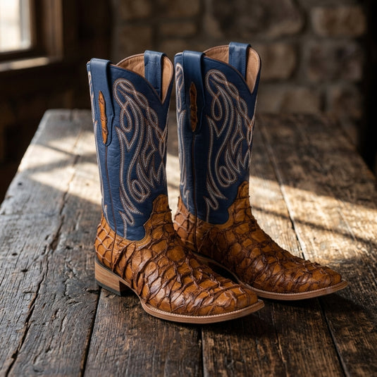 8021 - RockinLeather Men's Genuine Pirarucu Square Toe Western Boot