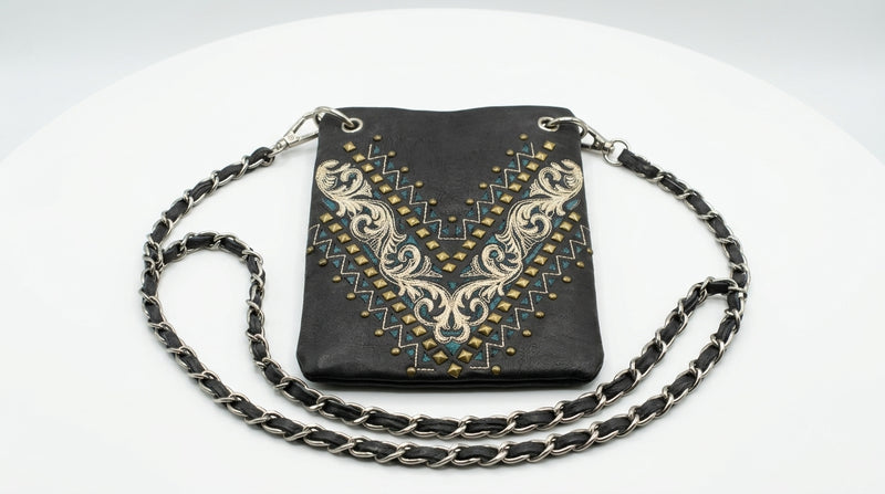 Load image into Gallery viewer, Rainbow Purse 14 - Black with Floral Design
