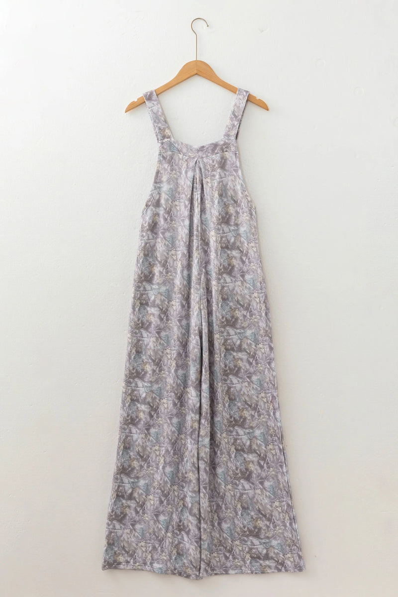 Load image into Gallery viewer, DLLS797 - Ladies Brown Camouflage Twist Ribbed Sleeveless Full-Length Casual Jumpsuit
