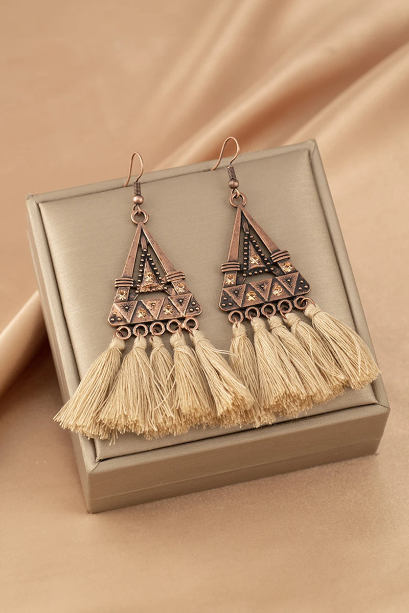Load image into Gallery viewer, DLLER 10 - Brown Boho Triangle Metal Tasseled Earrings
