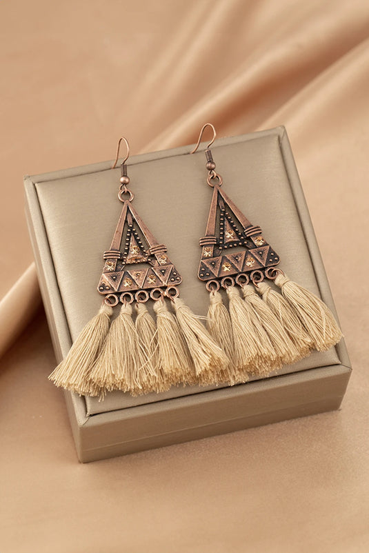 DLLER 10 - Brown Boho Triangle Metal Tasseled Earrings