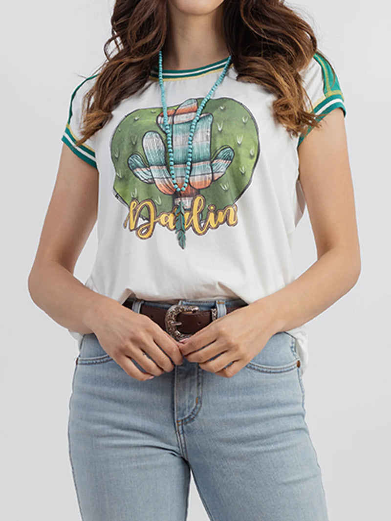 Load image into Gallery viewer, DL-T066WT - Delila Women&#39;s Mineral Wash Contrast Stitched Cactus Graphic Print Tee
