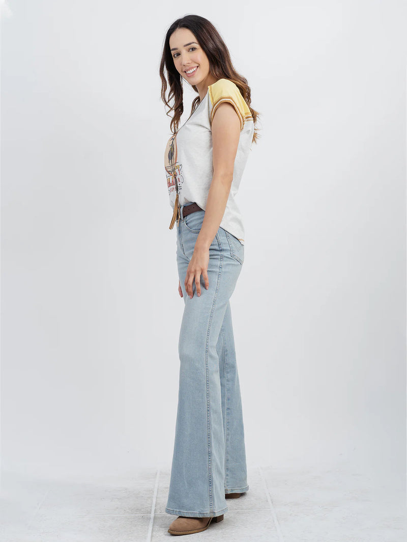 Load image into Gallery viewer, DL-T081GY - Delila Women&#39;s Mineral Wash “Wild West” Graphic Short Sleeve Tee
