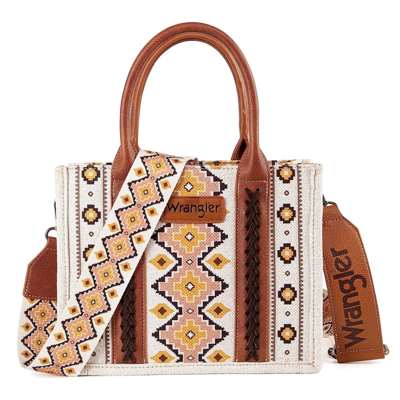 Load image into Gallery viewer, WG2202-8120SCF - Wrangler Southwestern Print Small Canvas Tote/Crossbody - Coffee
