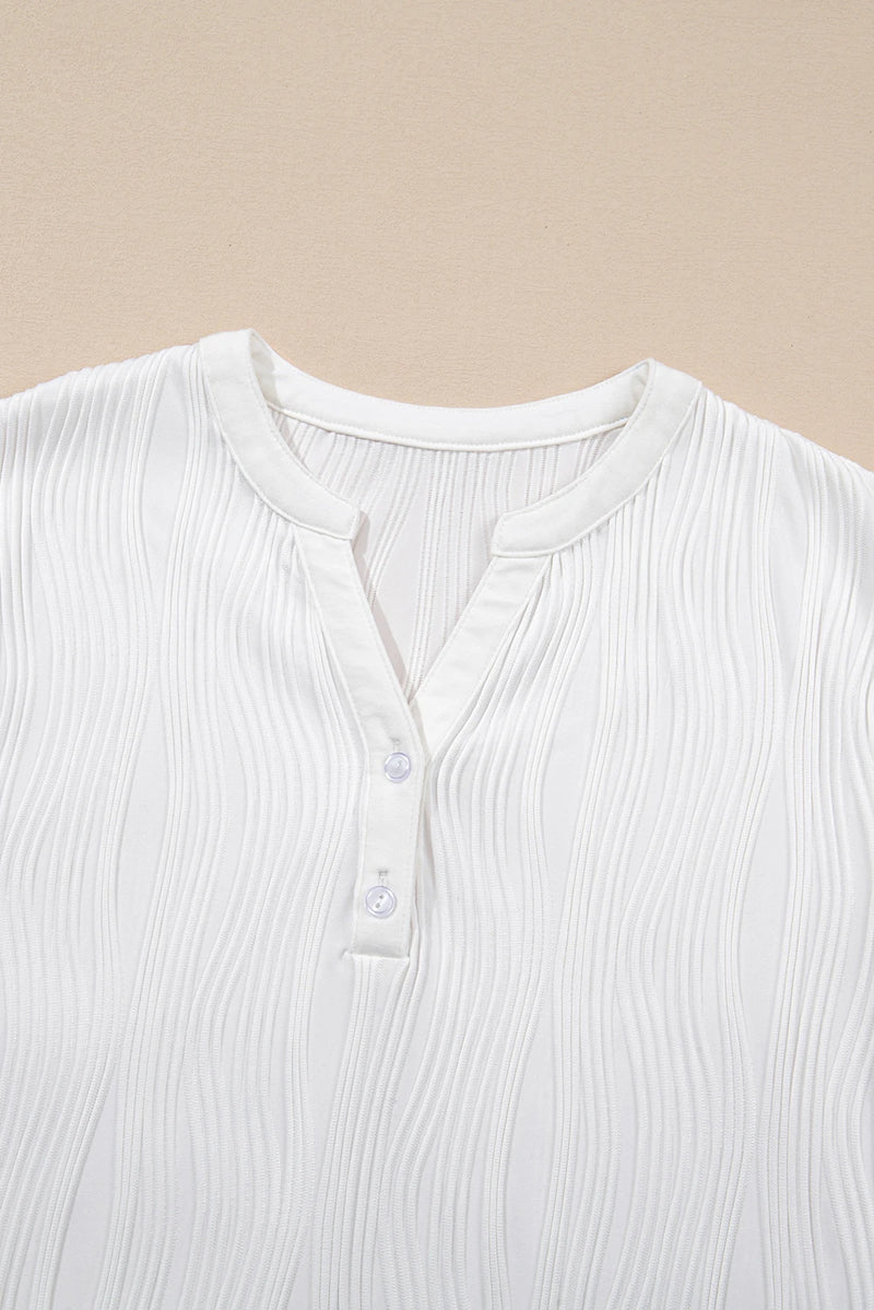 Load image into Gallery viewer, DLLS443 - Ladies White Wavy Textured Button V Neck Tee
