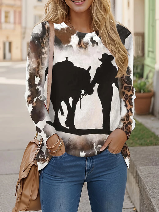 TMTSHT37 - Women's LS Cowgirl Silhouette T Shirt