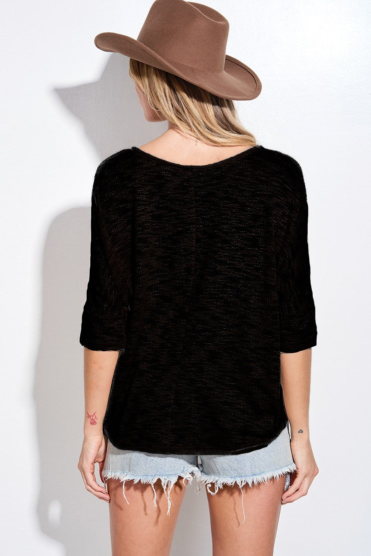 Load image into Gallery viewer, PL6 - Ladies Solid V Neck Knit Short Sleeve Top
