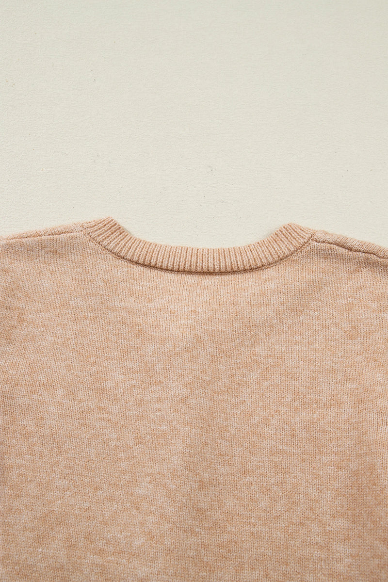 Load image into Gallery viewer, DLLS403 - Ladies Oatmeal Ruffle Trim Gold Button Sweater Cardigan
